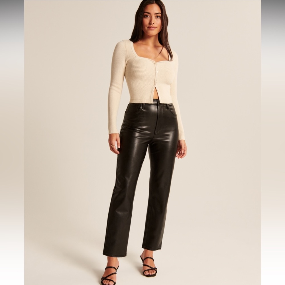 Abercrombie & Fitch Curve Love Vegan Leather Ankle Straight Pants - Black